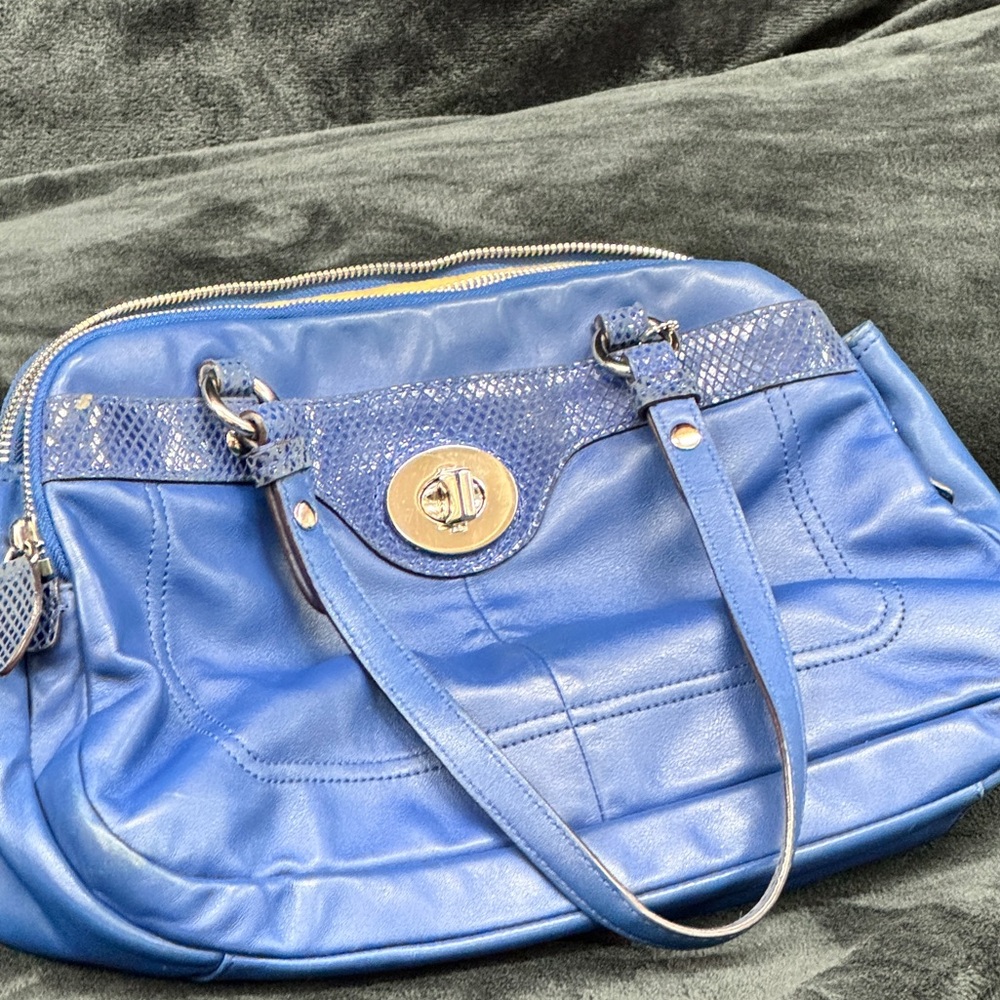 Coach Purse Duffle Satchel - Blue Leather Penelope Snake Skin Bag